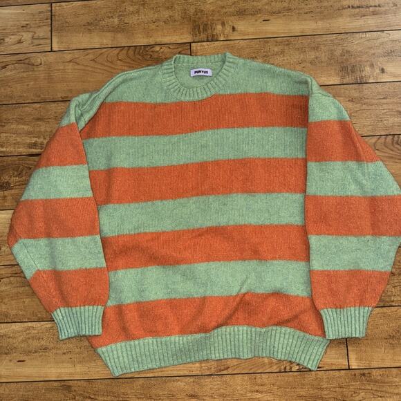 Punyus Knitted Wool Sweater Green/Orange Japanese Brand 28x26 - Picture 1 of 2